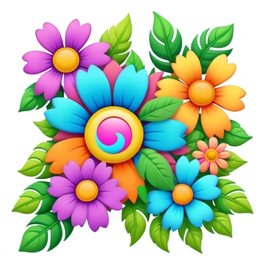 3D, psychedelic colored hippie style corner flower border sticker