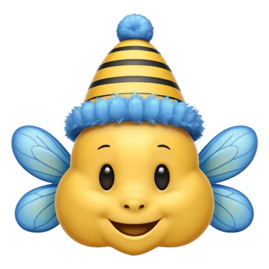 
Bees with blue Birthday Hat, Happy bee with striped party hat sticker