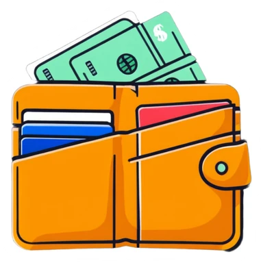 wallet with credit cards and currency sticker