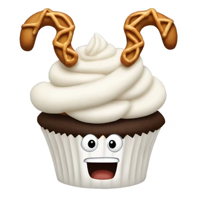 Cupcake with white frosting and pretzel antlers at the top  sticker