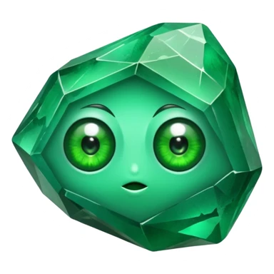 very sharp green gem mineral , multiple irregular chunks, very shiny with two eyes sticker