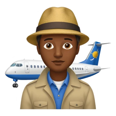Visage homme créole réunionnais avec chapeau arrive avion sticker