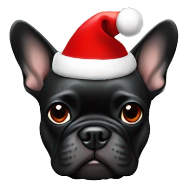 Black French bulldog wearing a red Santa hat sticker