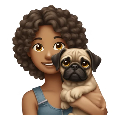 Curly hair girl holding pug sticker
