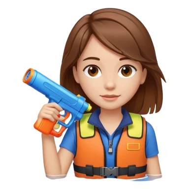 brown haired girl holding a water gun on the toilet while on a boat sticker