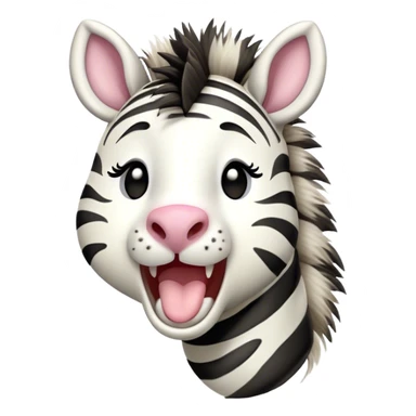 Cinematic Cute Yawning Zebra Portrait Emoji, Head tilted slightly with a dramatic, wide-open yawn, showcasing a soft, downy striped Fur with gently drooping ears and round eyes barely open in drowsy contentment, Simplified yet irresistibly adorable features, highly detailed, glowing with a soft, cozy glow, high shine, relaxed yet expressive, stylized with a touch of savannah charm, bright and endearing, soft glowing outline, capturing the essence of a sleepy yet affectionate zebra, so drowsy it feels like it could stretch out of the screen and curl up for a nap! sticker