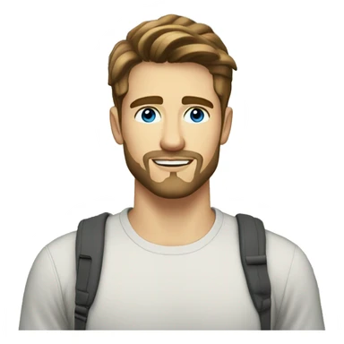 A handsome 25 year old man with fairly short brown hair, blue eyes, a very light goatee beard outdoors sticker