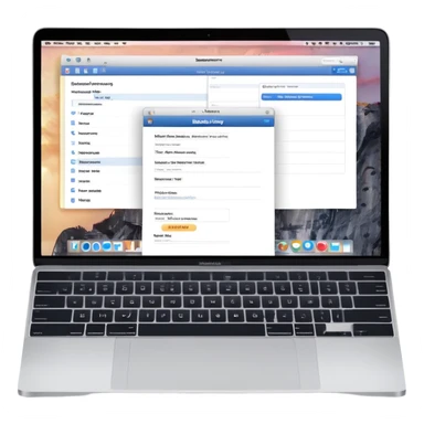 online booking system on MacBook screen next to an old-style paper notebook with a pen, both fully visible, no background, no cut-off edges sticker