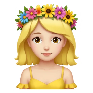 girl with flower crown in yellow dress and colored flowers sticker
