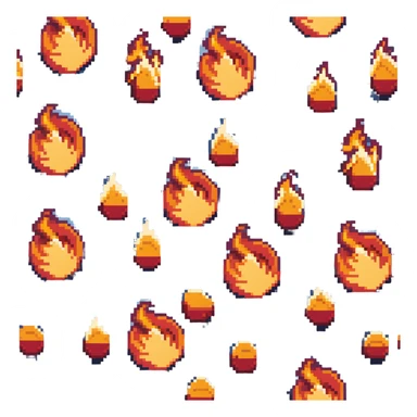 Bomberman vertical explosion tile, flames extending from top to bottom, orange/yellow core with red edges, flames about 60% of tile width, centered horizontally, clean pixel edges with motion detail sticker