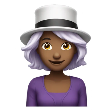 smiling girl-skin white-hair brown-in purple top hat sticker