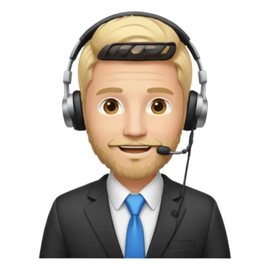 a sales agent with headphones and beard blonde hair smile sticker