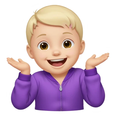 A baby wearing a purple onesie, laughing joyfully. sticker