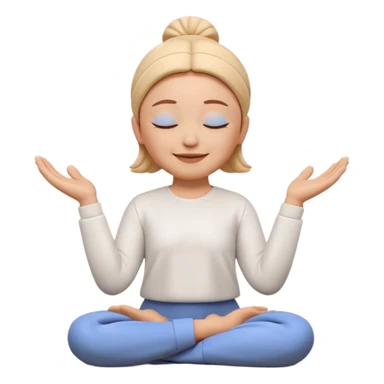 Apple Memoji style 3D character, male/female, eyes closed with a peaceful serene smile, hands making a 'zen' or 'relax' gesture, soft studio lighting, high resolution, 4k, octane render, clean 3D clay texture, vibrant colors, isolated on a plain white background." sticker