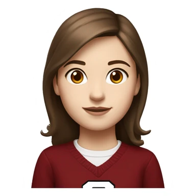 Girl with brown hair and white skin wearing a crimson and white sweater with the black crimson and white Harvard University logo on it  sticker