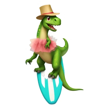 Dinosaur with tutu on a surfboard sticker