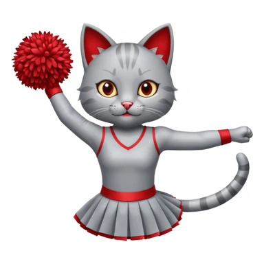 A cute sleek grey cat cheerleader twirling pom-poms with confident energy. sticker