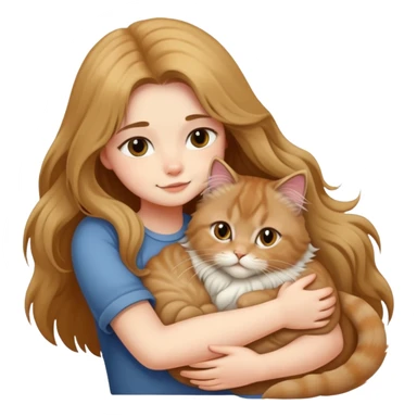 A long-haired girl hugs a British longhair cat tightly sticker
