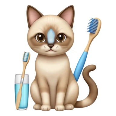 cute siamese cat, tooth brush, hair brush sticker