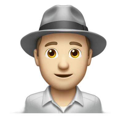 tim robinson wearing a grey fedora with a grey flap on the back white shirt sticker