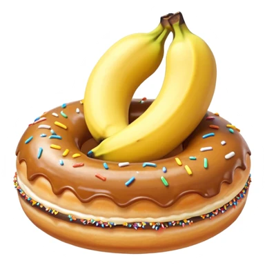 A banana in a donut banana standing in a donut's circle sticker