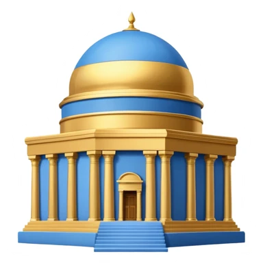  cubic temple with blue horizontal stipes on the side and a golden dome on top. The temple has no pillars and the dome has now spiral on top sticker