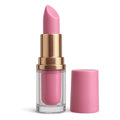 Realistic lipstick emoji with transparent case, pink lipstick, photorealistic style. Remove background. sticker