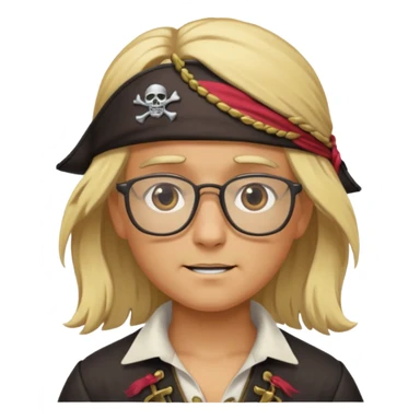 Create an avatar squared no background with a pirate with glasses and blonde hair sticker
