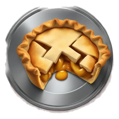 Apple pie on steel with a clawed tablecloth sticker