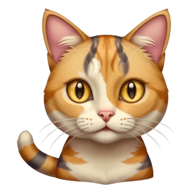 full body anxious looking colourful light calico tabby cat with hazel eyes and patchy brown tabby sections of fur sticker