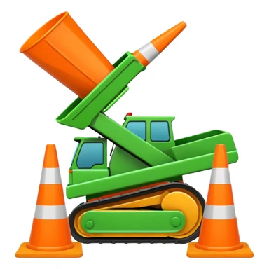 green tank squashing multiple traffic cones under its treads, cones underneath the tank, emoji style sticker