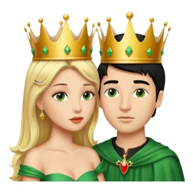 Blonde Queen with crown Green eyes  whole body Kissing man black Hair sticker
