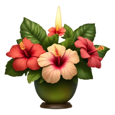 A vintage floral arrangement of hibiscus with a satin ribbon and a candlelit setting
 sticker