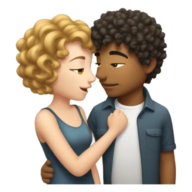 Chubby broy with curly hair kissing skinny girl with short wolfcut (shoulder long) hair, both white sticker