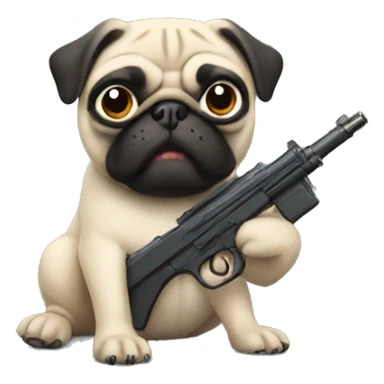 Pug holding a gun sticker