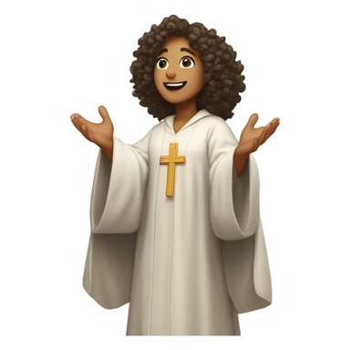 Curly-haired biracial woman preacher wearing a catholic robe, praising the lord in the sky  sticker