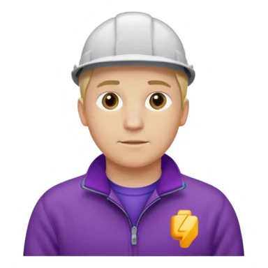 Crea un emoji de un electricista, hombre rubio con pelo corto hacia al lado, sin gafas, con forro polar morada y nombre empresa INDYDES sticker