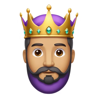 Create a cartoon-style emoji of Baltasar, one of the Three Wise Men. Only show his face and crown. He is older, with a black beard, and a purple and gold jeweled crown. Express warmth and wisdom. Colorful and simple, suitable as an emoji. sticker