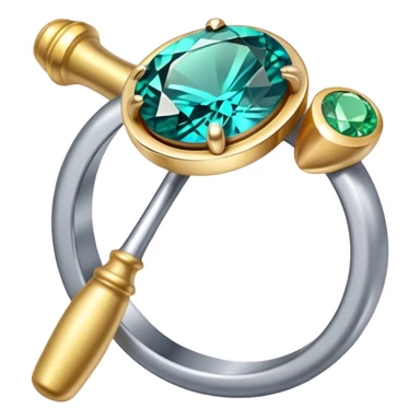 Create a bright and eye-catching emoji symbolizing jewelry craftsmanship and the art of making jewelry. Include a sparkling gemstone, a delicate ring, and tools like a hammer or chisel. The design should be elegant, with fine details and a luxurious feel, representing the precision and artistry of jewelry making. Use vivid colors like gold, silver, and deep jewel tones for the gemstone. Ensure the icon has a transparent background. sticker