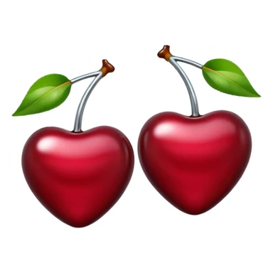 A pair of cherries emoji made of liquid silver chrome, smooth rounded shapes, glossy metallic surface, subtle sensual vibe, luxury sexy aesthetic, iOS emoji style, centered, clean white background sticker