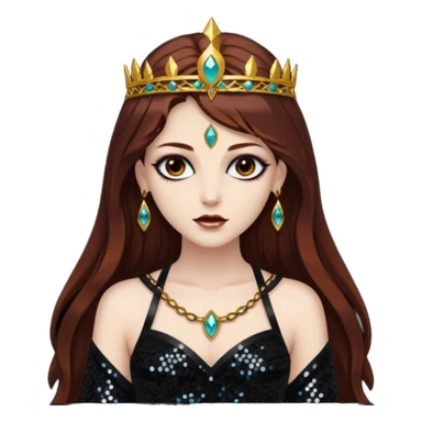 Libera, Goddess of Death from Gods and Goddesses with long dark auburn hair, black sequin outfit sticker