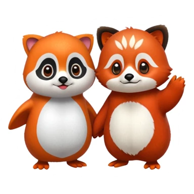 A cartoon  cute one penguin and one red panda holding "hands" sticker