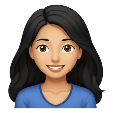 a happy woman smile, sleepy eyes with long black hair sticker