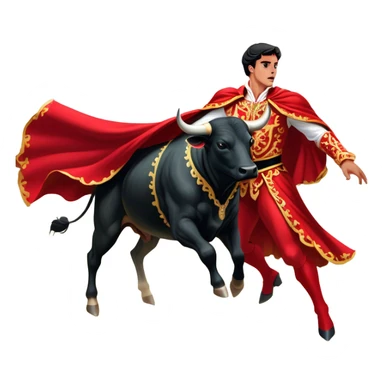 ​Cinematic Realistic Spanish Matador in Action, depicted in an ornate traje de luces with a flowing red cape, captured in the dramatic moment of confronting a charging bull in a traditional bullring, rendered with dynamic motion and dramatic lighting that encapsulates the intensity and artistry of the spectacle, sticker