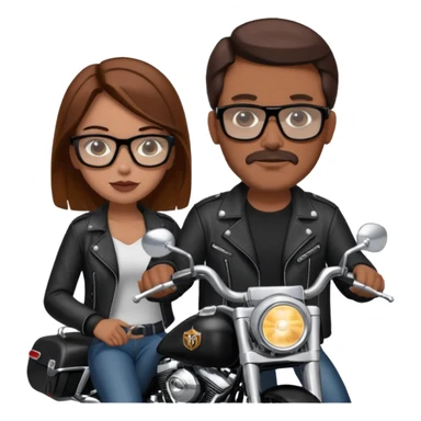 Un couple de biker sur une harley road king noire, l'homme no moustache et une paire de lunettes demetz ros21, la fille a des cheveux plus dans les tons chatain sticker