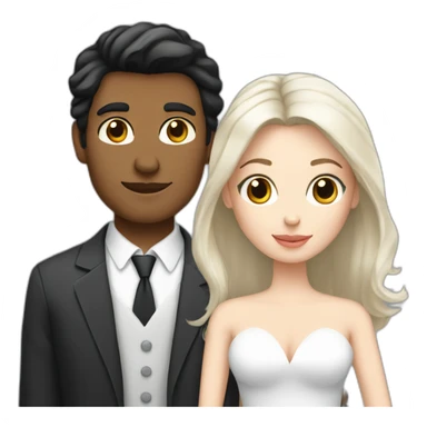 blond man, black hair white skin woman, marriage and holding gray cat sticker