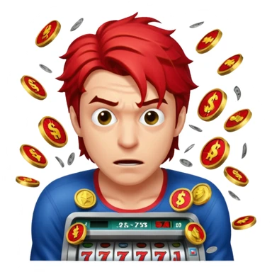 disheveled spiderman losing money at a slot machine, panicked face, coins flying sticker