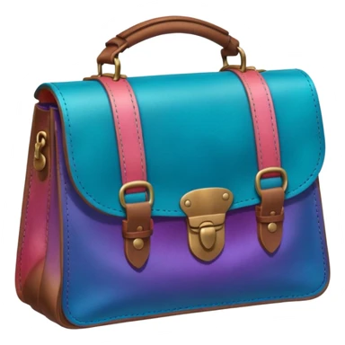 coins in gradient of turquoise, blue, pink, purple, and coral color inside a brown leather bag sticker