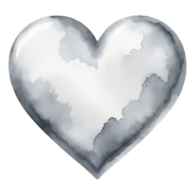 minimalist watercolor heart icon, monochromatic silver washes, soft bleeding edges, on textured white paper, serene and emotional, perfect for app icon, transparent background, flat lay --style raw --stylize 150 sticker