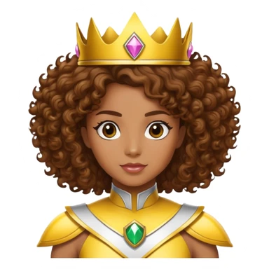 Princess yellow power ranger brown skin brown curly hair with crown sticker